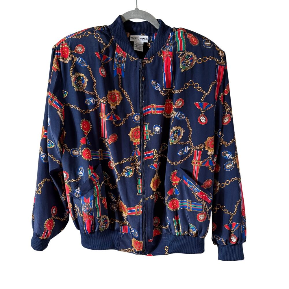 Vintage Alfred Dunner Bomber Jacket SZ 12 Chain Medal/Trophy Print Streetwear 90